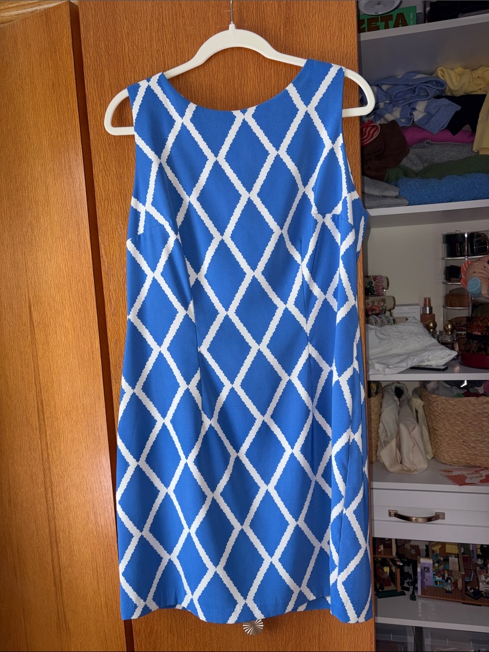 Alyx Blue and White Diamond-Pattern Midi Dress
